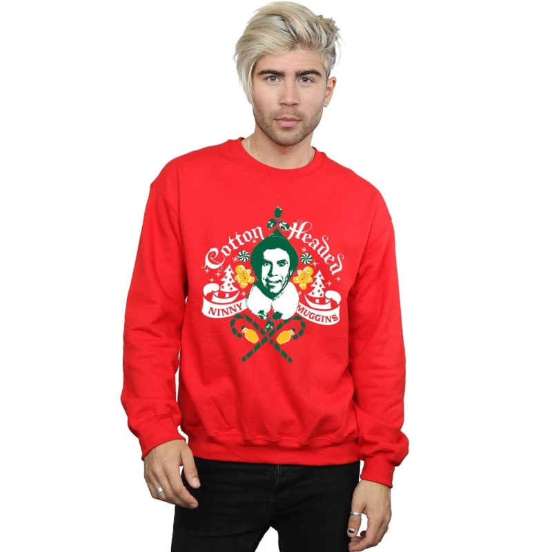 Image of Elf Elf Men Headed Ninny Muggins Sweatshirt in Red Size: Small Red S Male 5057736071823