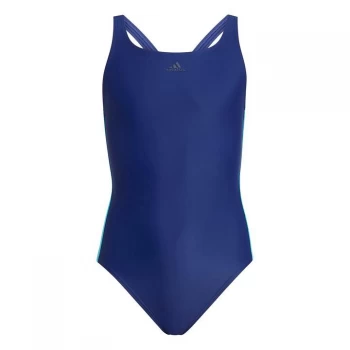 Image of adidas Three Stripe Swimsuit Junior Girls - Vic Blue/Cyan