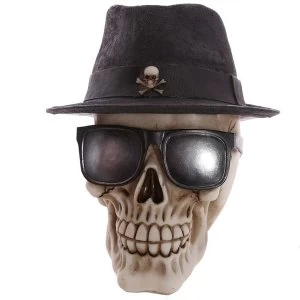 Image of Gothic Skull Decoration wearing Trilby Hat