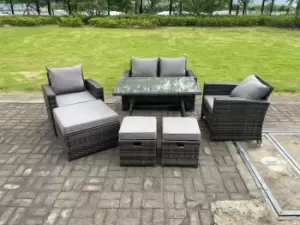 Image of Fimous 4 Seater Outdoor Dark Grey Rattan Lounge Complete Sofa Set with Dining Table and 2 Stools