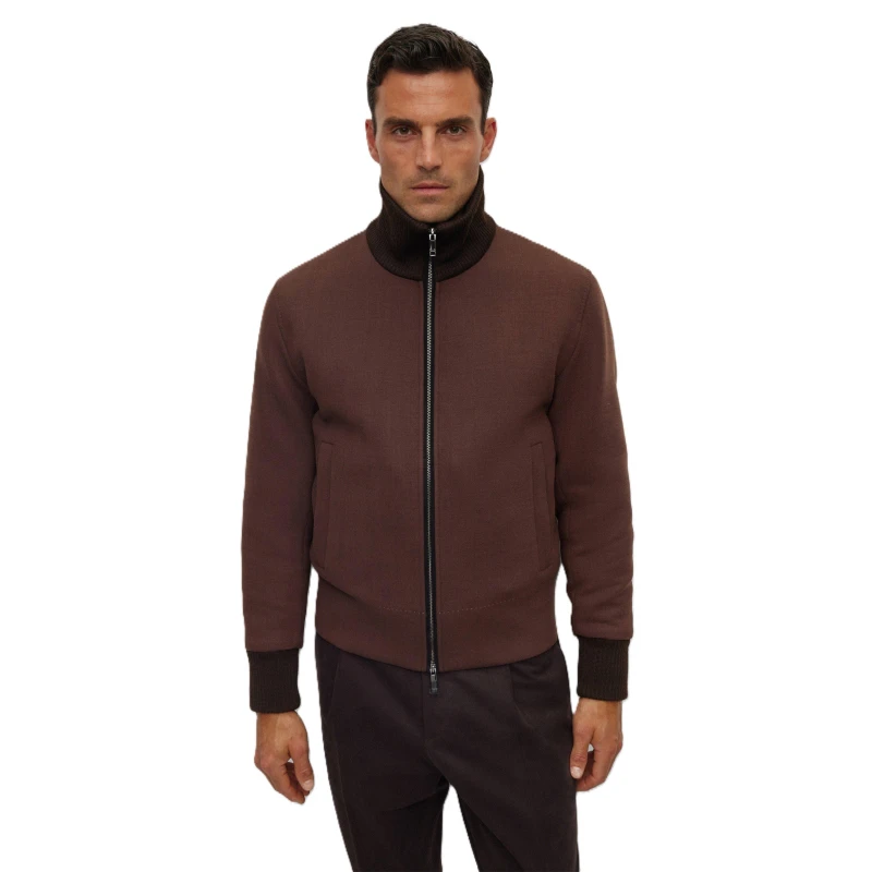 Image of Boss Mens Calim Front Zip Bomber Jacket Brown male 42 (52)