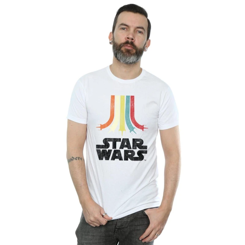 Image of Star Wars Star Wars Men Rainbow Cotton T-Shirt in White Size: Small White S Male 5057864419542