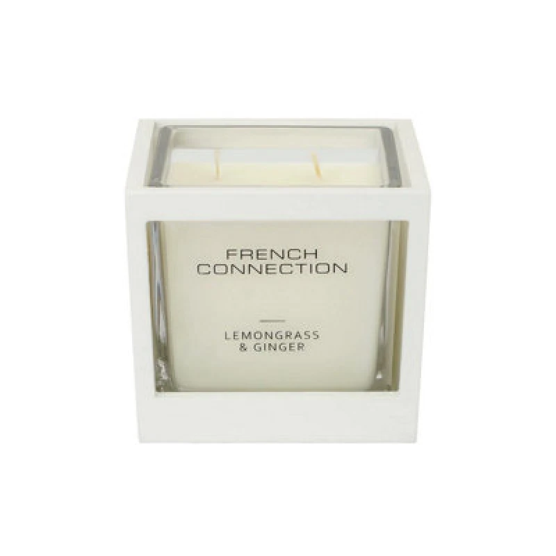 Image of French Connection French Connection White Wooden Surround Lemongrass & Ginger Long-Lasting Luxury Gift Size: Large White Large Unisex 5056791600184