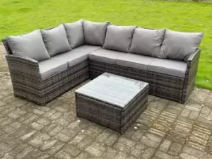 Image of Fimous 6 Seater Outdoor Dark Mixed Grey Rattan Lounge Complete Sofa Set with Square Coffee Table