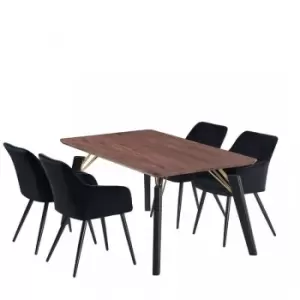 Image of 7 Pieces Life Interiors Camden Cosmo Dining Set - a Rectangular Walnut Dining Table and Set of 6 Black Dining Chairs - Black