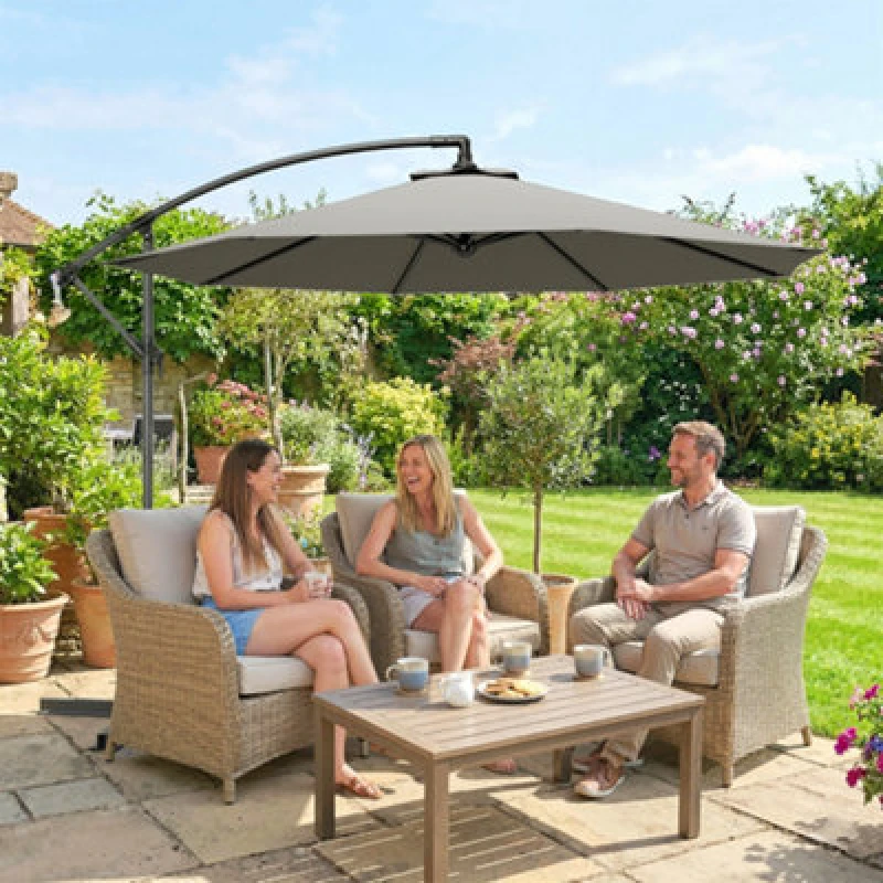 Image of OUTSUNNY 3(m) Banana Parasol Cantilever Umbrella Garden in Light Grey Size: 3m x 3m Light Grey Unisex 3m x 3m