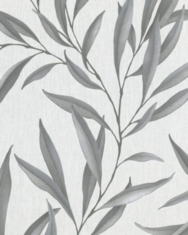 Image of Galerie Avalon Grey Large Leaf Trail Embossed Wallpaper