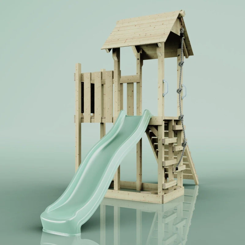 Image of OutdoorToys PolarPlay Balcony Tower Kids Wooden Climbing Frame - Una Sage in Beige Beige Unisex