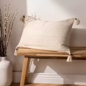 Image of Caliche Textured Tasselled Cushion Natural, Natural / 40 x 60cm / Polyester Filled
