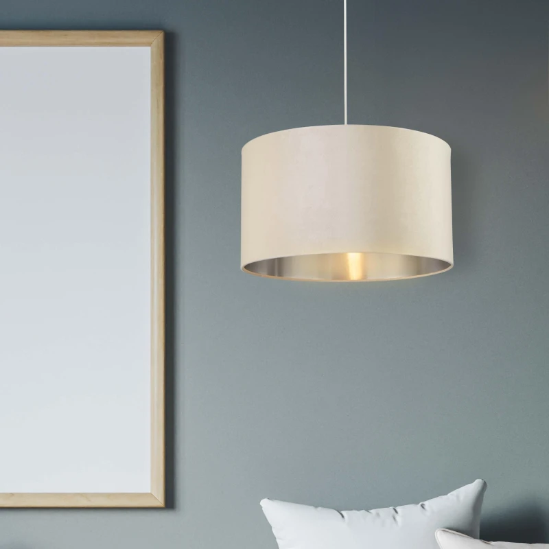Image of Lighting Collection Velvet Drum Shade Cream unisex 50cm