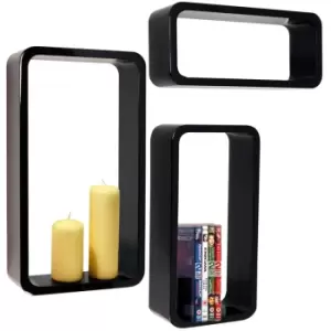 Image of CHARLTON - Retro Wall Mounted Floating Storage / Display Shelves - Set of 3 - Black