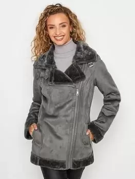 Image of Long Tall Sally Aviator Coat - Grey, Size 12, Women