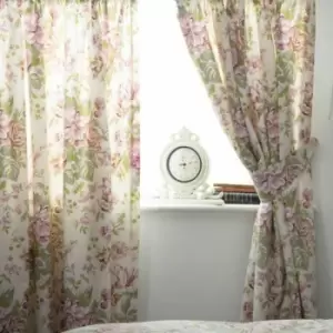 Image of Belledorm Rose Boutique Lined Curtains (168 x 183cm) (Ivory/Pink/Green) - Ivory/Pink/Green
