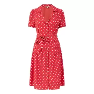 Image of Yumi Red Spot Retro Shirt Dress - Red