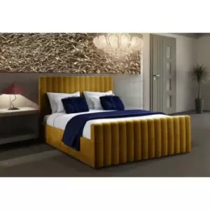 Image of Keesa Contemporary Bed Frame - Plush Velvet, Single Size Frame, Mustard - Mustard