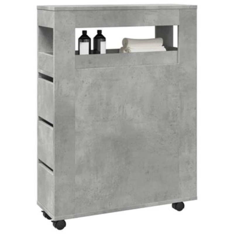 Image of VIDAXL Narrow Bathroom Cabinet with Wheels Concrete Grey Engineered Wood Vidaxl 8721158400697