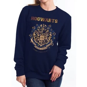 Image of Harry Potter - Womens Medium Christmas At Hogwarts Sweater (Navy)