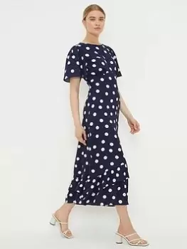 Image of Dorothy Perkins Spot Frill Hem Midi Dress - Navy, Blue, Size 10, Women