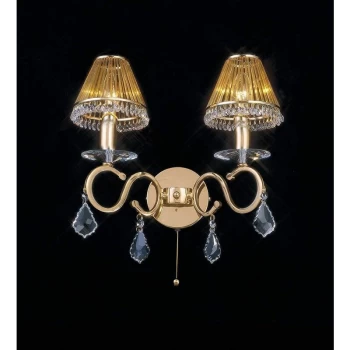 Image of Torino wall light with switch 2 bulbs gold / crystal