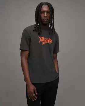 Image of AllSaints Ceecee Biker Logo Print Crew T-Shirt