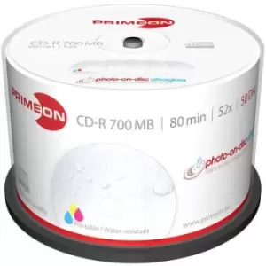 Image of Primeon 2761109 Blank CD-R 80 700 MB 50 pc(s) Spindle Printable, Glossy surface, Waterproof, Smearproof
