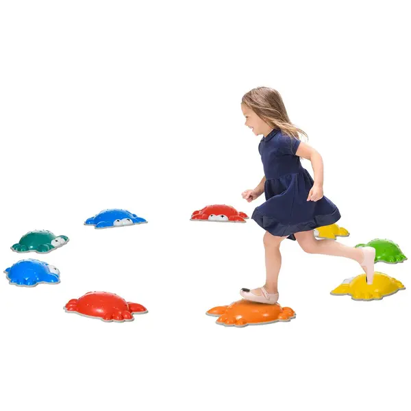 Image of ZONEKIZ 9PCs Kids Stepping Stones, Crab-Shaped River Stones with TPE Anti Slip Edge Multi