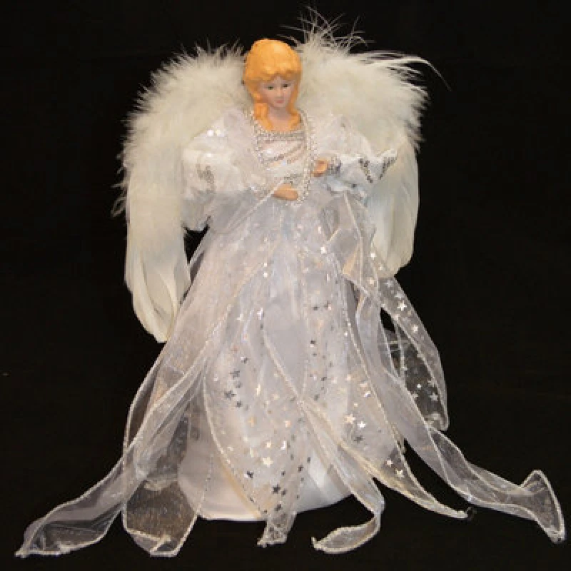Image of Samuel Alexander 30Cm White & Silver Christmas Tree Top Fairy Angel House Decoration Ornament