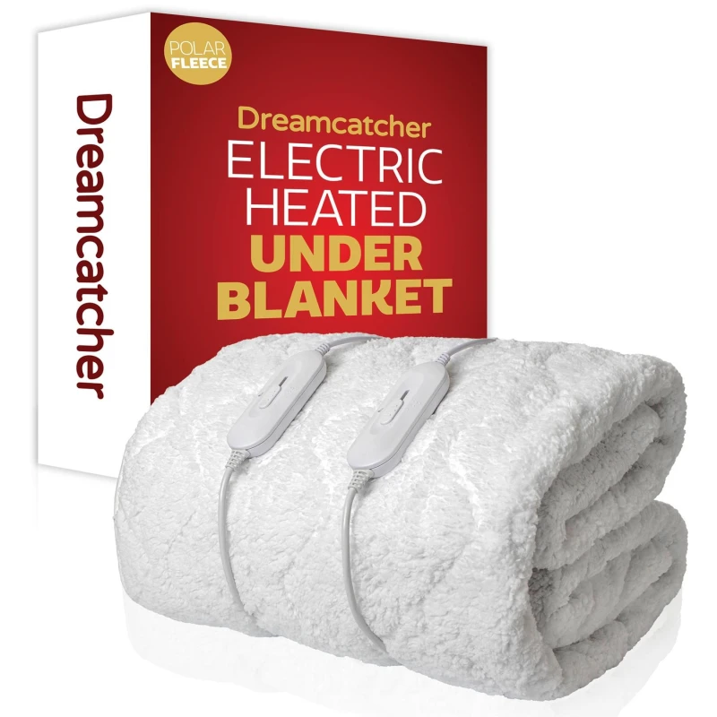 Image of Dreamcatcher Deluxe Electric Blanket Fitted Polar Fleece Heated Bed Under blanket 3 Heat Settings, Single/Double/King/Super King Options White