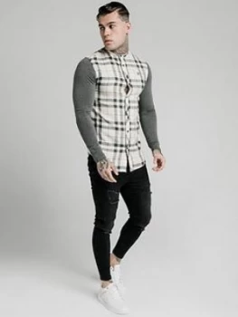 Image of SikSilk Long Sleeve Flannel Check Granddad Shirt - Multi