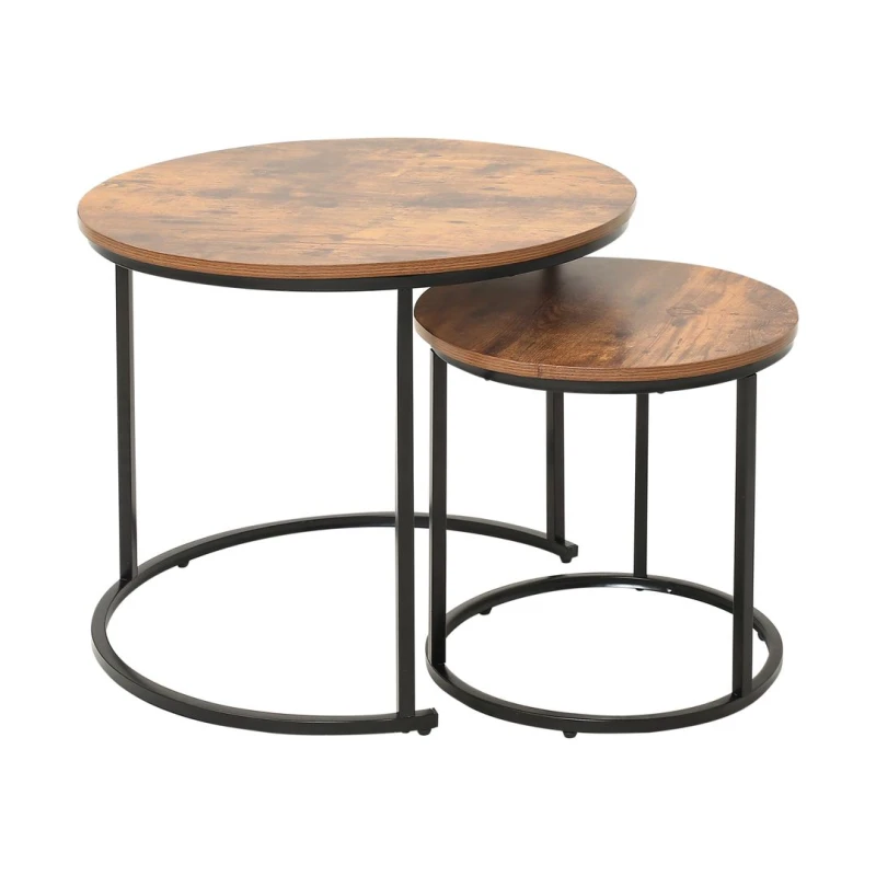 Image of Xample Nesting Coffee Tables Set of 2, Round Stacking Sofa Side Tables for Living Room in Brown Brown Unisex
