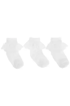 Image of / Cotton Rich Lace Frilly Top Socks With Floral Design (Pack Of 3)