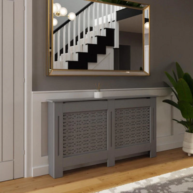 Image of FWStyle Geometric Large Grey Radiator Cover (H) 82.3 (W) 152cm (D) 19cm Grey Unisex