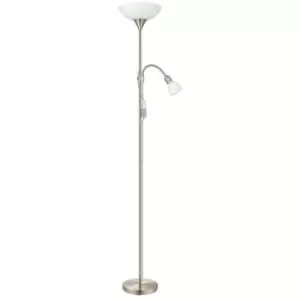Image of Up 2 - 2 Light Traditional Adjustable Floor Lamp Satin Nickel and White Frosted Glass with Switch, E27 - Eglo