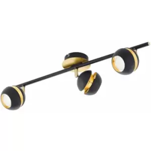 Image of Flush 3 Spot Ceiling Light Colour Black Gold Shade & Back Plate Bulb GU10 3x3.3W