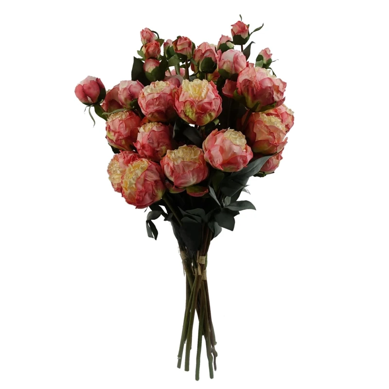 Image of Leaf 6 x 55cm Pink Peony Artificial Flower Stems - 24 flowers 18 buds