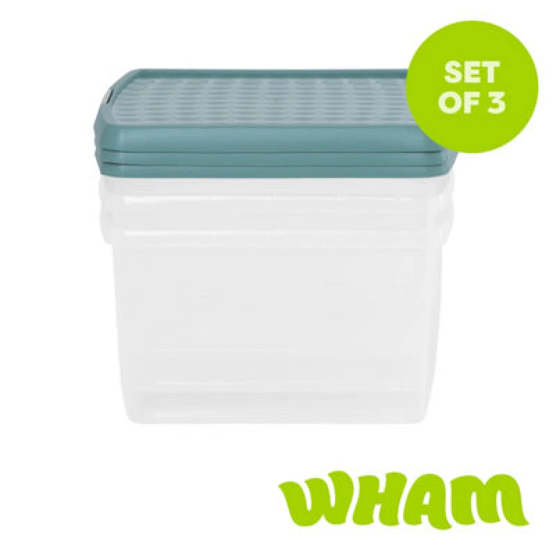 Image of Wham Clip 3X 25.5L Square Plastic Storage Boxes With Clip Lock Lids. Ideal For Home, Office, Toys & More - Clear/green Milieu