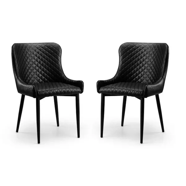 Image of Julian Bowen Set Of 2 Luxe Faux Leather Dining Chairs Black LUX104