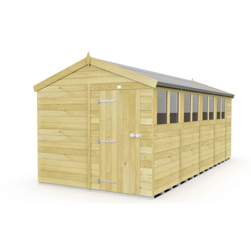Image of Buttercup Farm 8 x 18 Feet Apex Shed - Single Door W/ Windows - L533 x W231 x H217cm in Brown Brown Unisex