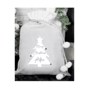 Image of Personalised Christmas Tree Luxury Silver Grey Pom Pom Sack