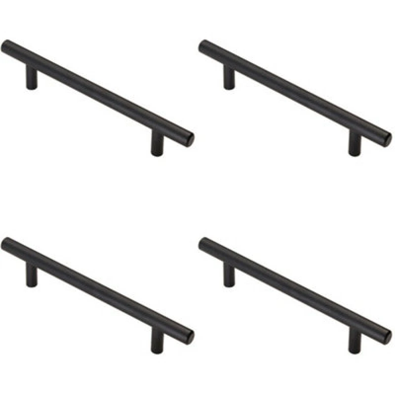 Image of Loops 4x T Bar Cupboard Pull Handle 188 x 12mm 128mm Fixing Centres Matt Black unisex