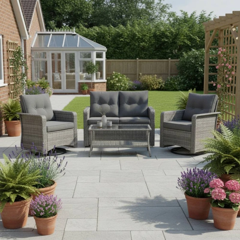Image of Outdoor Living The Leigh 4 Seat Rattan Sofa Lounge Set in Grey Grey Unisex