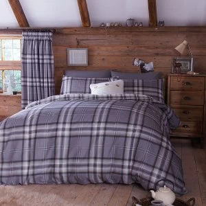 Image of Catherine Lansfield Kelso Check Double Duvet Set - Charcoal