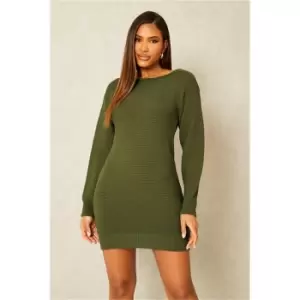 Image of I Saw It First Khaki Basic Knitted Jumper Dress - Green