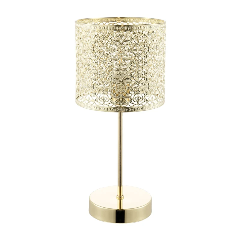 Image of Happy Homewares Classic Chic Moroccan Themed Shiny Gold Table Lamp with Inline Switch Gold Unisex