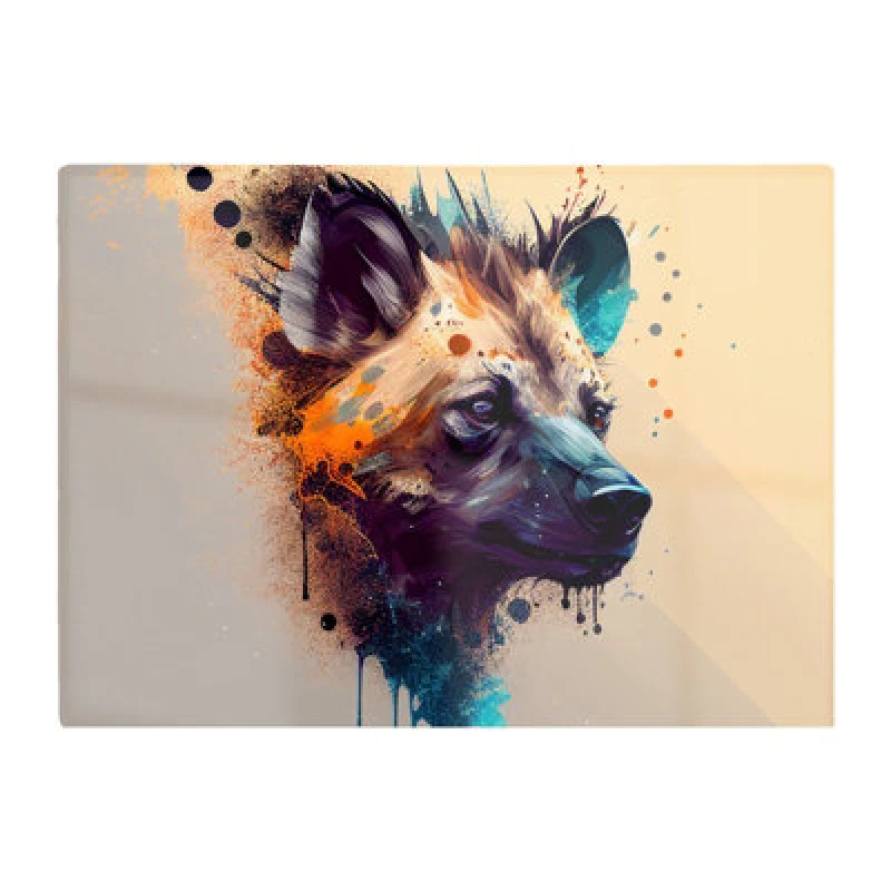 Image of Warren Reed Designer Hyena Face Splashart Light Background Glass Chopping Board