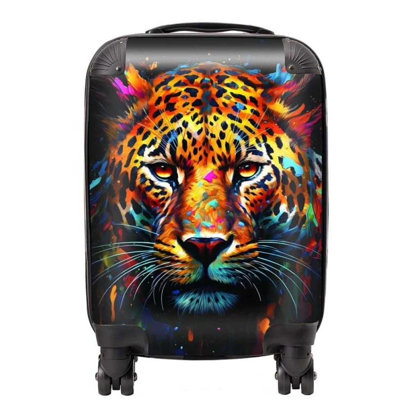 Image of Warren Reed - Designer Splashart Leopard Face Suitcase in Brown Size: Medium Brown Unisex Medium