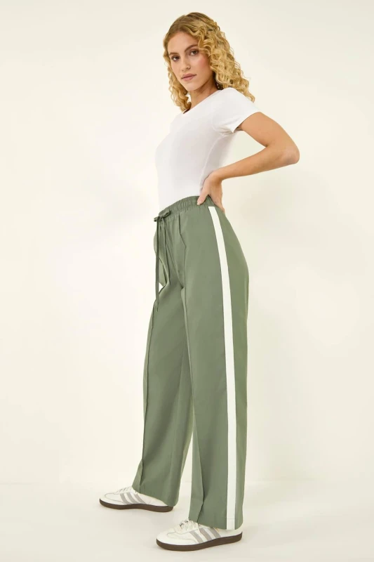 Image of Roman Womens Tie Waist Bengaline Side Stripe Trouser in Khaki Size: 14 Khaki Female 14