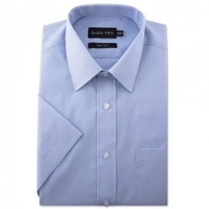 Image of Double Two Blue short sleeve classic cotton blend shirt - 15.5
