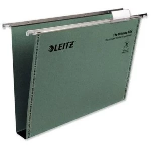 Image of Leitz Ultimate Suspension File Foolscap Green Recycled with Tabs Inserts 30mm Pack of 50