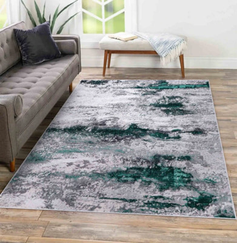 Image of Onyx Modern Grunge Sprayed Abstract Area Rugs Aqua 120X170 Cm
